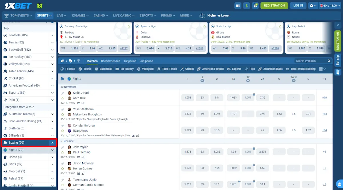 1xBet Boxing Betting Screenshot